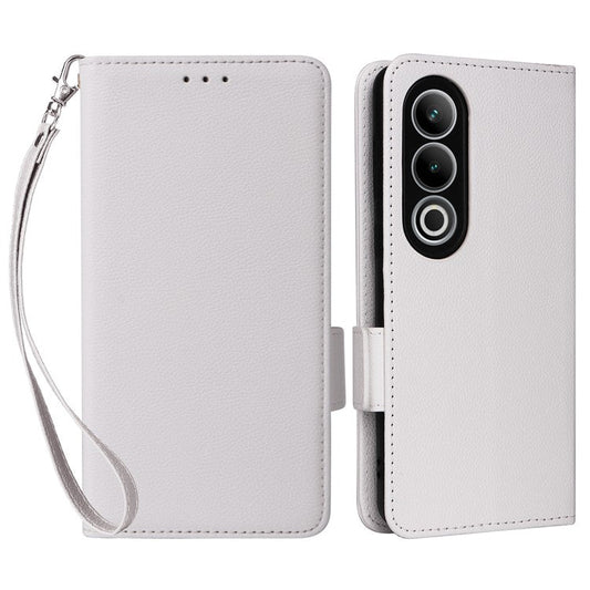 For OnePlus Nord CE4 5G / Oppo K12 Leather Case with Hand Strap Litchi Texture Wallet Cover - White