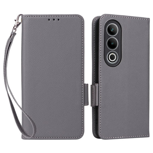 For OnePlus Nord CE4 5G / Oppo K12 Leather Case with Hand Strap Litchi Texture Wallet Cover - Grey