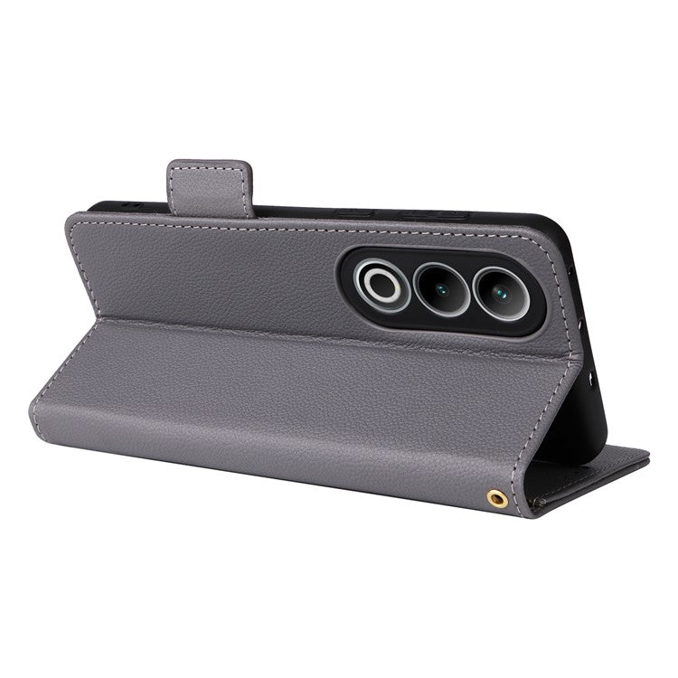 For OnePlus Nord CE4 5G / Oppo K12 Leather Case with Hand Strap Litchi Texture Wallet Cover - Grey