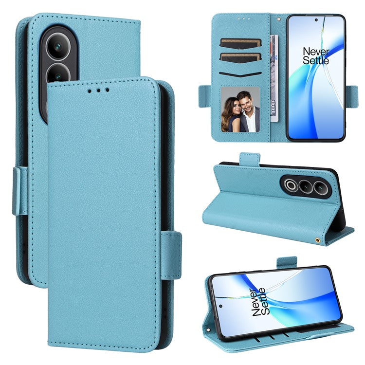 For OnePlus Nord CE4 5G / Oppo K12 Leather Case with Hand Strap Litchi Texture Wallet Cover - Baby Blue