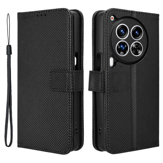 For Transsion Tecno Camon 30 Premier 5G CL9 Case Diamond Texture Leather Phone Cover with Wrist Strap - Black