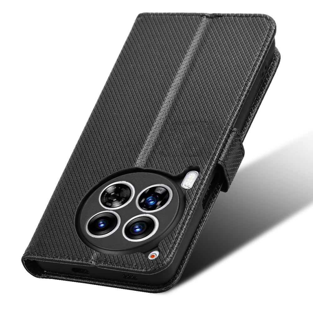 For Transsion Tecno Camon 30 Premier 5G CL9 Case Diamond Texture Leather Phone Cover with Wrist Strap - Black