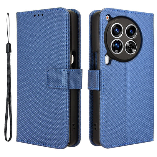 For Transsion Tecno Camon 30 Premier 5G CL9 Case Diamond Texture Leather Phone Cover with Wrist Strap - Blue