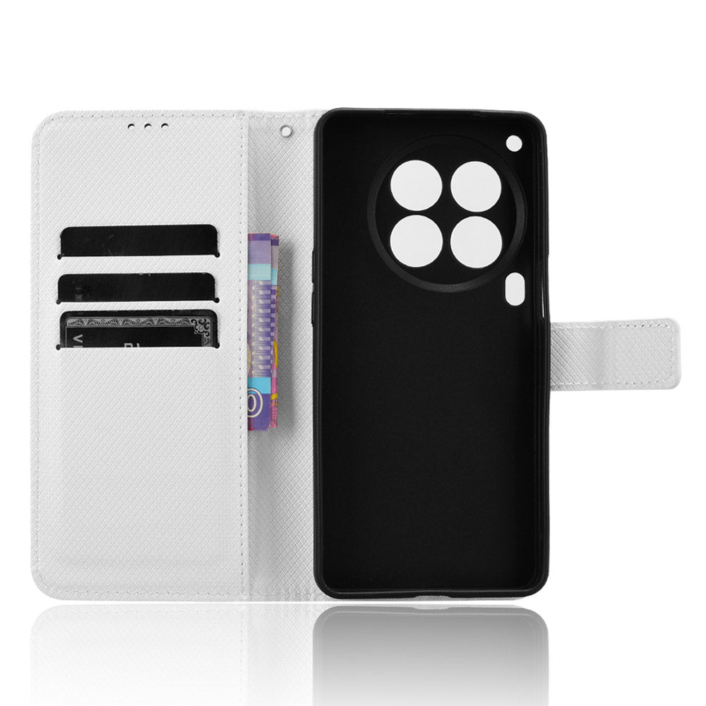 For Transsion Tecno Camon 30 Premier 5G CL9 Case Diamond Texture Leather Phone Cover with Wrist Strap - White