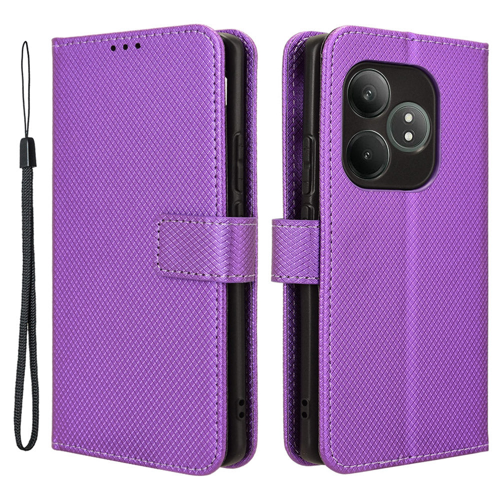 For Realme GT Neo6 SE 5G Magnetic Case Diamond Texture PU Leather Shockproof Phone Cover - Purple