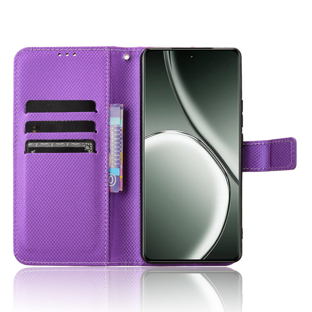 For Realme GT Neo6 SE 5G Magnetic Case Diamond Texture PU Leather Shockproof Phone Cover - Purple
