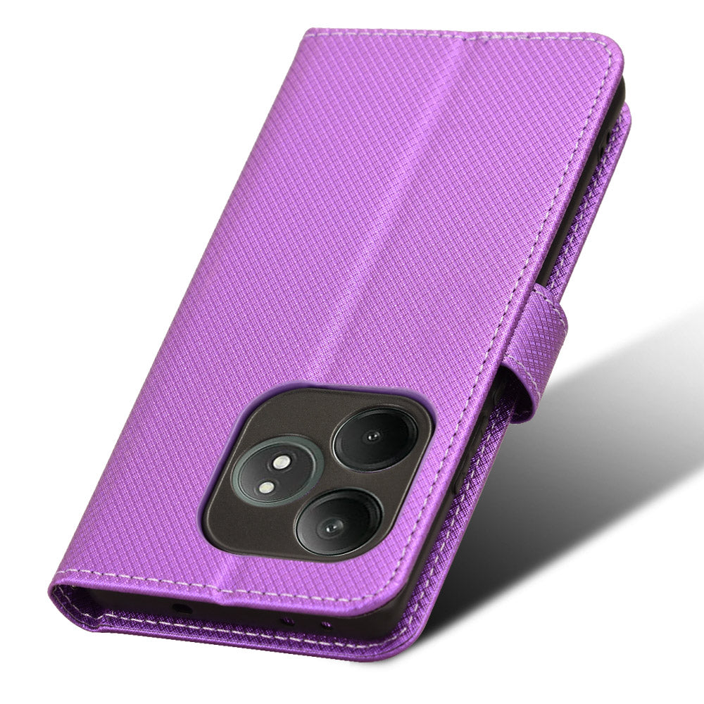 For Realme GT Neo6 SE 5G Magnetic Case Diamond Texture PU Leather Shockproof Phone Cover - Purple