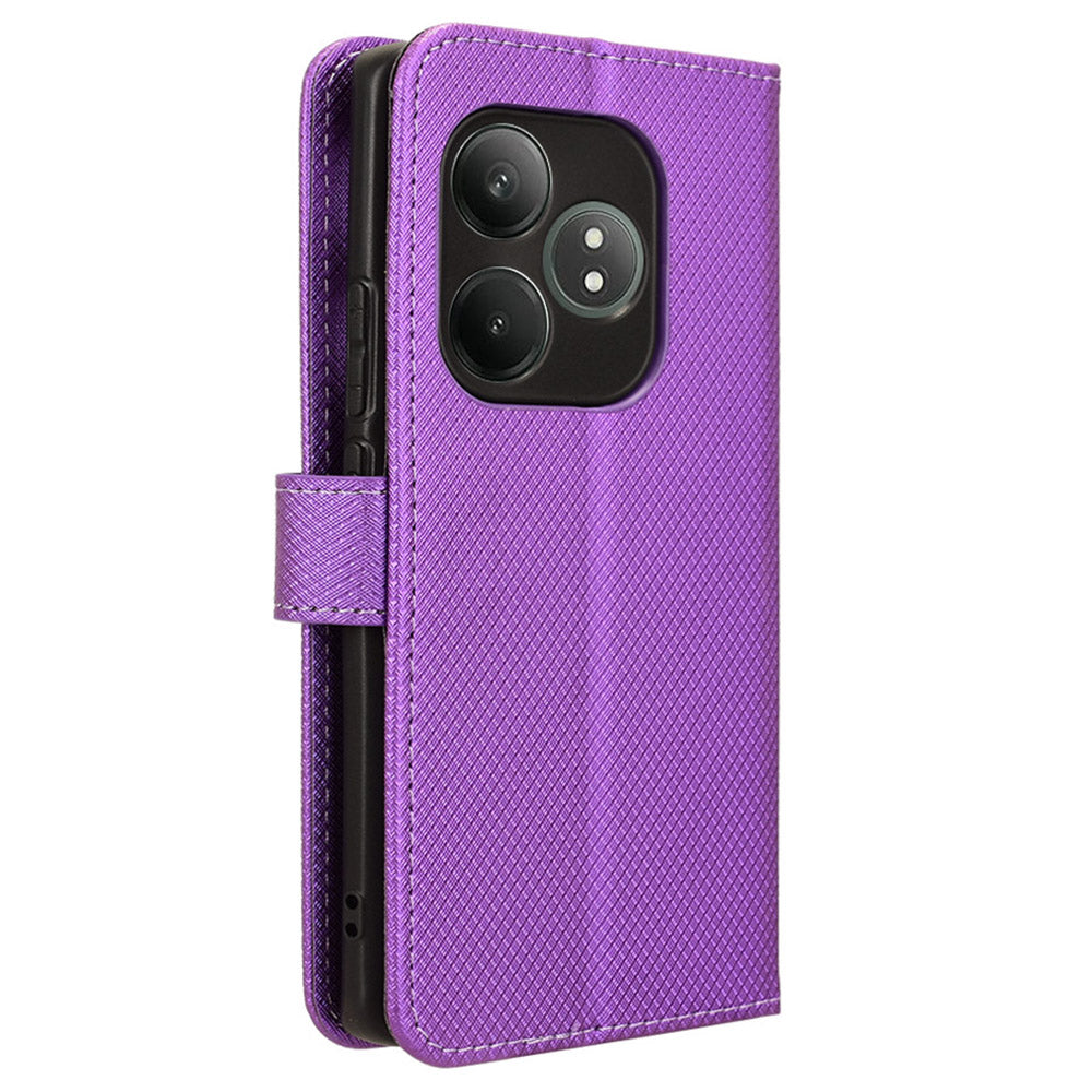 For Realme GT Neo6 SE 5G Magnetic Case Diamond Texture PU Leather Shockproof Phone Cover - Purple