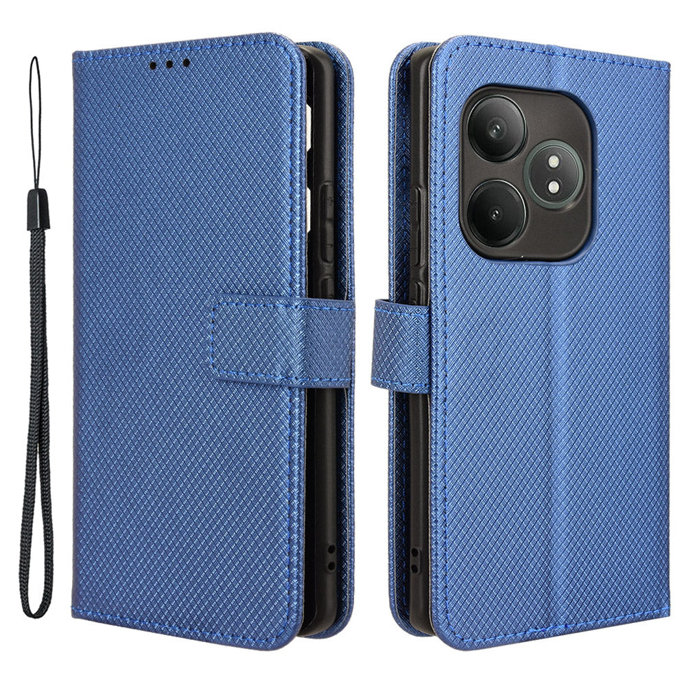 For Realme GT Neo6 SE 5G Magnetic Case Diamond Texture PU Leather Shockproof Phone Cover - Blue