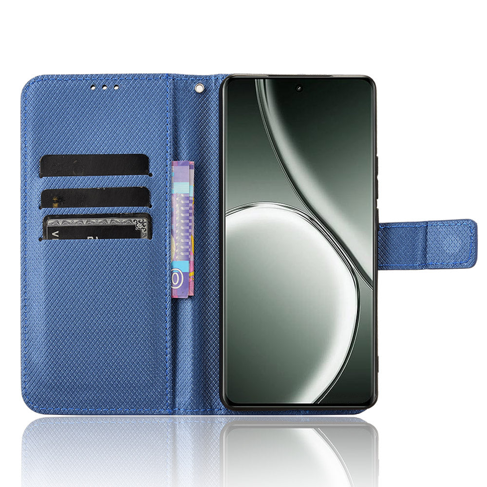 For Realme GT Neo6 SE 5G Magnetic Case Diamond Texture PU Leather Shockproof Phone Cover - Blue