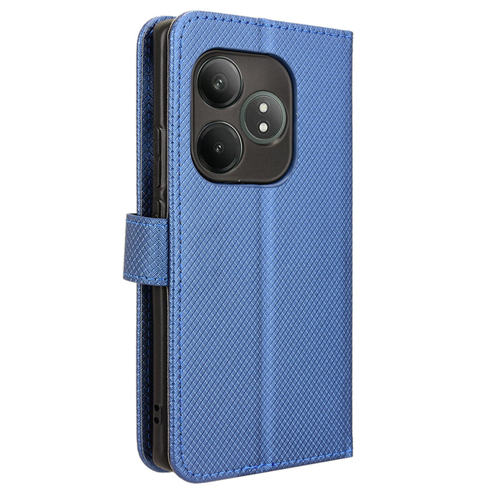 For Realme GT Neo6 SE 5G Magnetic Case Diamond Texture PU Leather Shockproof Phone Cover - Blue