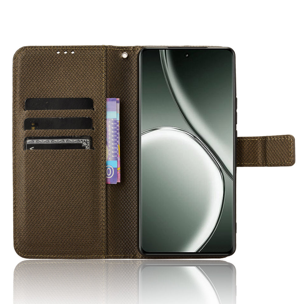 For Realme GT Neo6 SE 5G Magnetic Case Diamond Texture PU Leather Shockproof Phone Cover - Brown