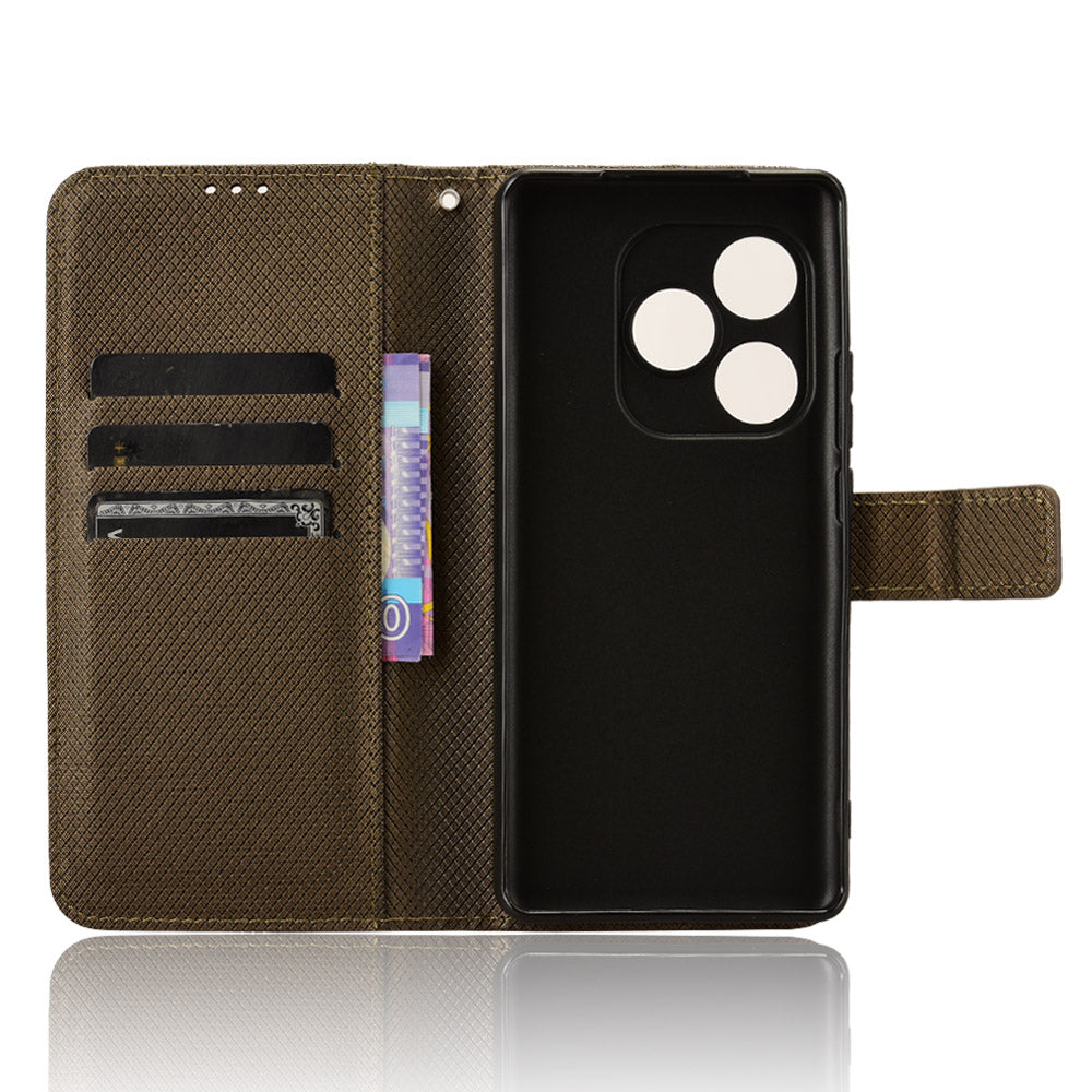 For Realme GT Neo6 SE 5G Magnetic Case Diamond Texture PU Leather Shockproof Phone Cover - Brown