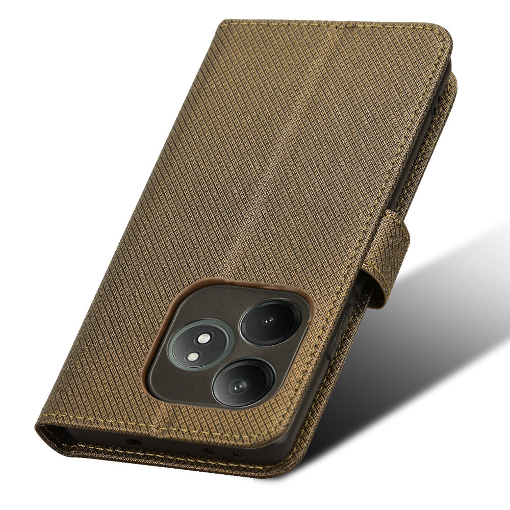 For Realme GT Neo6 SE 5G Magnetic Case Diamond Texture PU Leather Shockproof Phone Cover - Brown