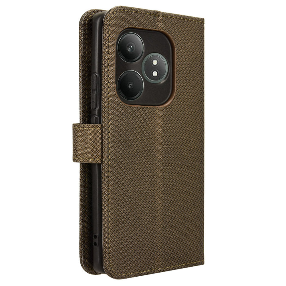 For Realme GT Neo6 SE 5G Magnetic Case Diamond Texture PU Leather Shockproof Phone Cover - Brown