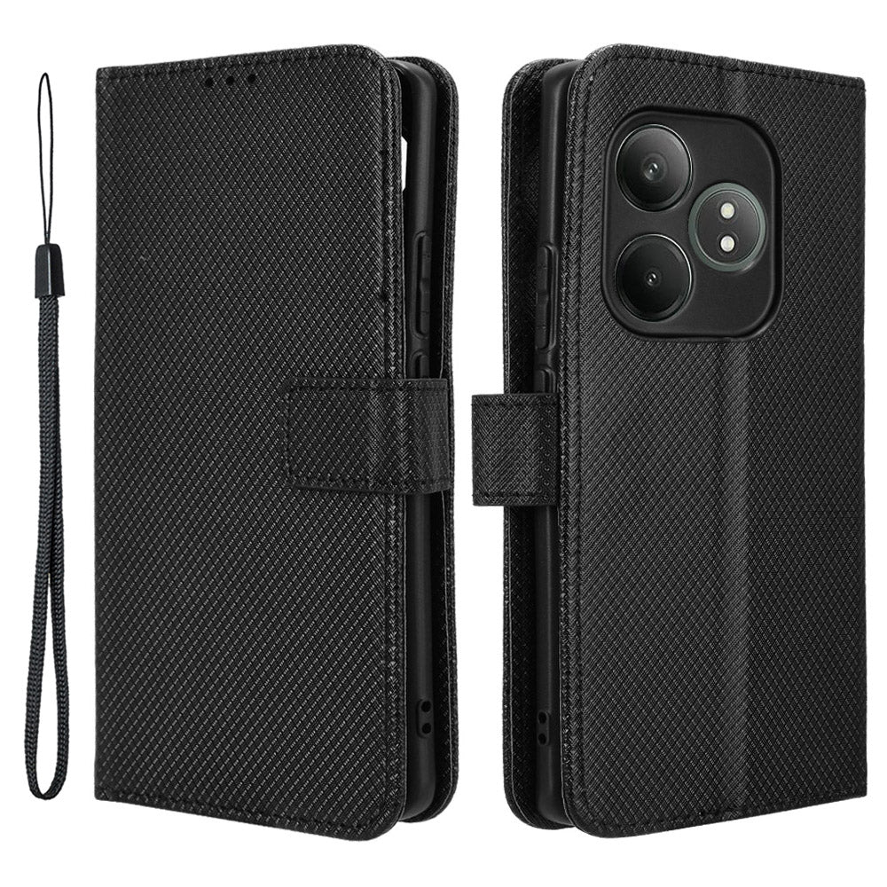 For Realme GT Neo6 SE 5G Magnetic Case Diamond Texture PU Leather Shockproof Phone Cover - Black