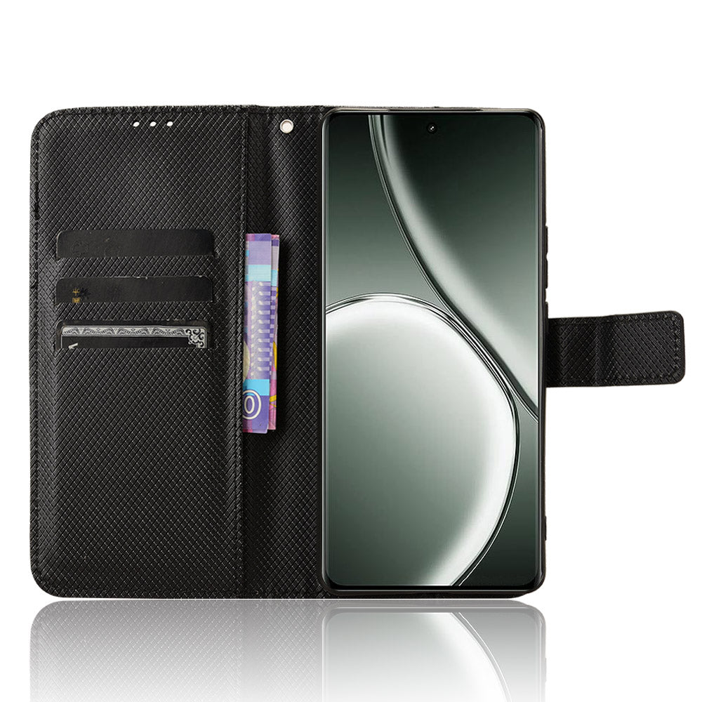 For Realme GT Neo6 SE 5G Magnetic Case Diamond Texture PU Leather Shockproof Phone Cover - Black