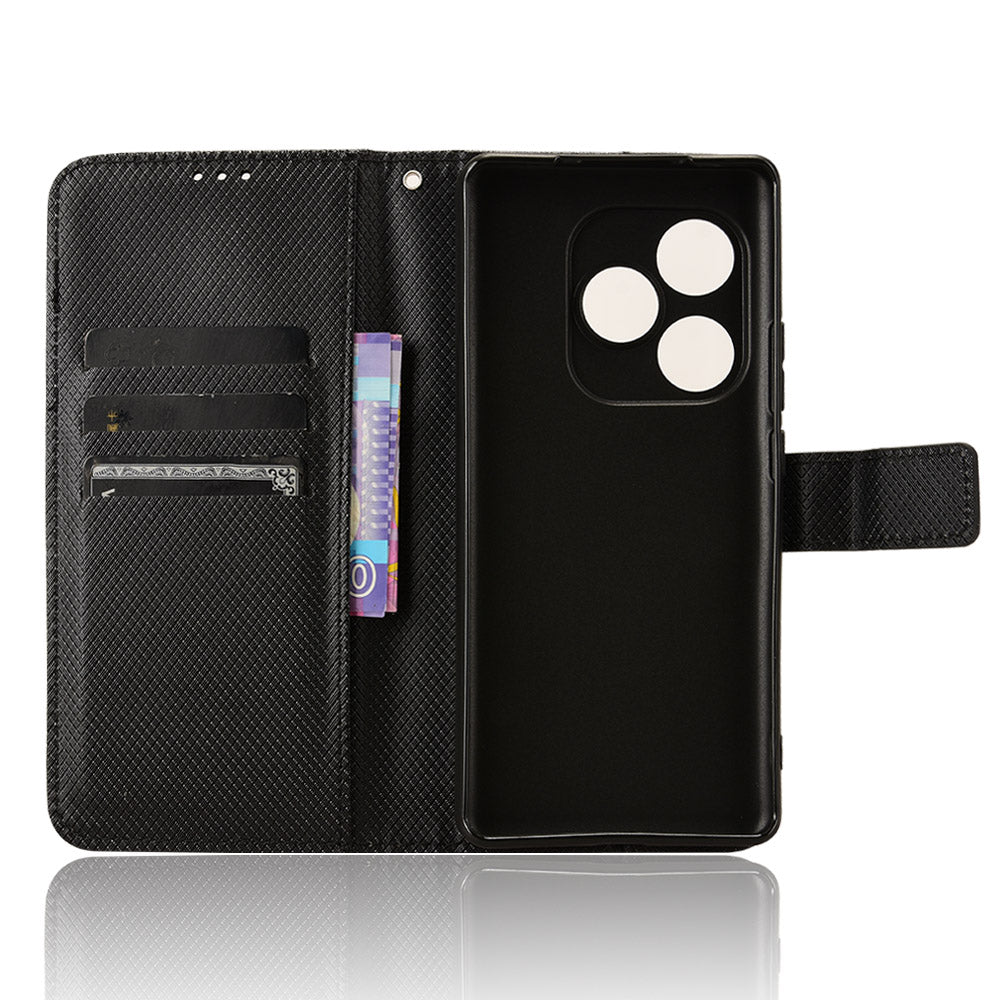 For Realme GT Neo6 SE 5G Magnetic Case Diamond Texture PU Leather Shockproof Phone Cover - Black