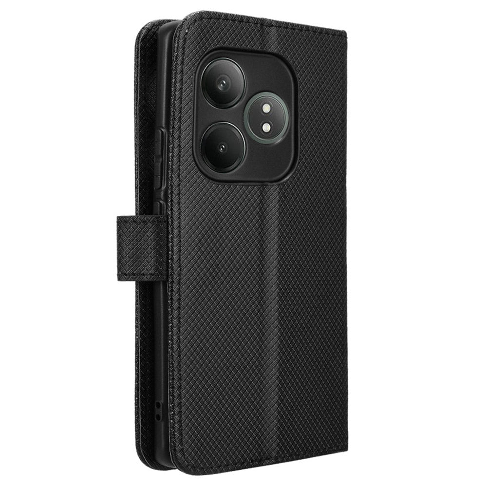 For Realme GT Neo6 SE 5G Magnetic Case Diamond Texture PU Leather Shockproof Phone Cover - Black