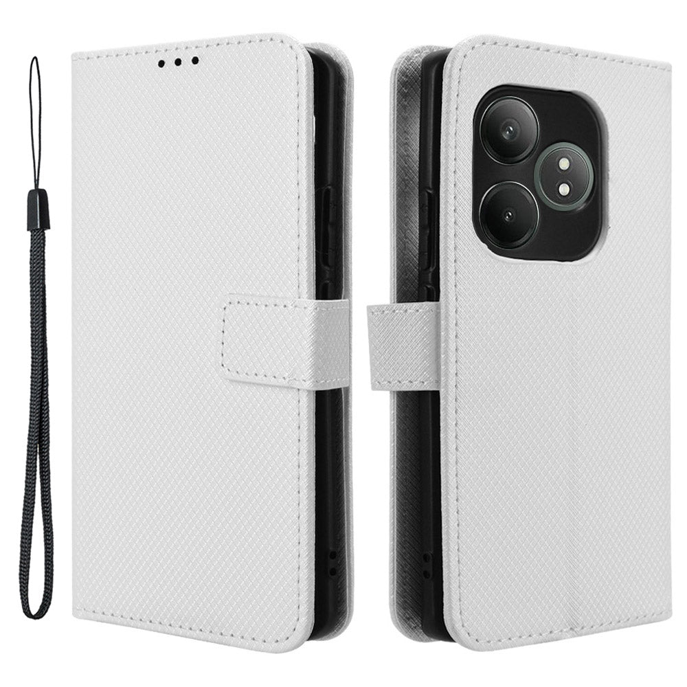 For Realme GT Neo6 SE 5G Magnetic Case Diamond Texture PU Leather Shockproof Phone Cover - White