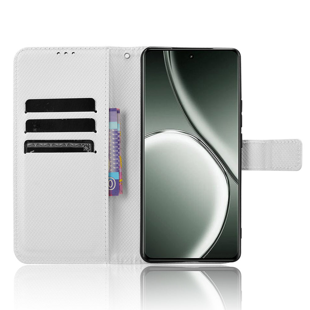 For Realme GT Neo6 SE 5G Magnetic Case Diamond Texture PU Leather Shockproof Phone Cover - White