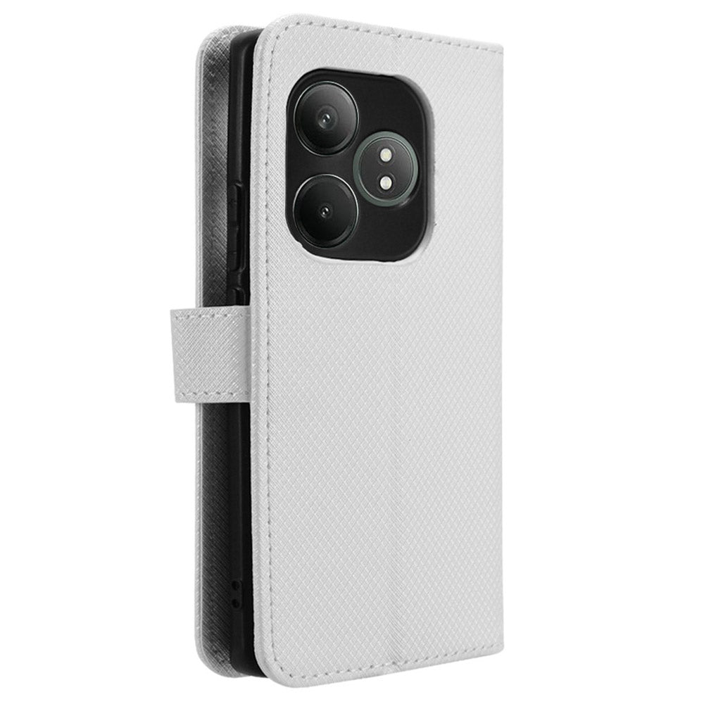 For Realme GT Neo6 SE 5G Magnetic Case Diamond Texture PU Leather Shockproof Phone Cover - White