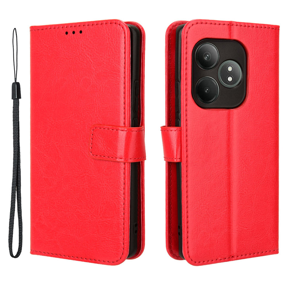 For Realme GT Neo6 SE 5G Case Wallet Crazy Horse Texture Magnetic Phone Cover - Red