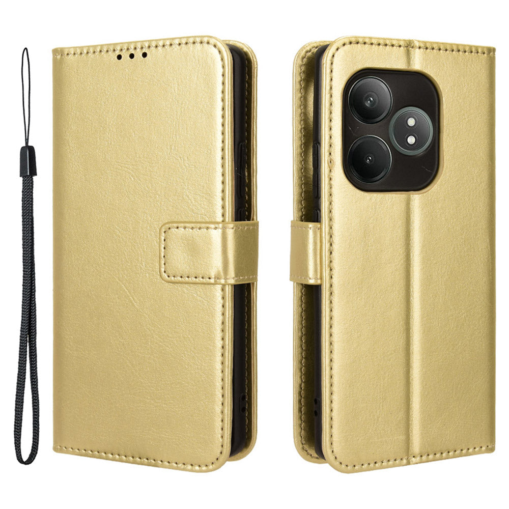 For Realme GT Neo6 SE 5G Case Wallet Crazy Horse Texture Magnetic Phone Cover - Gold