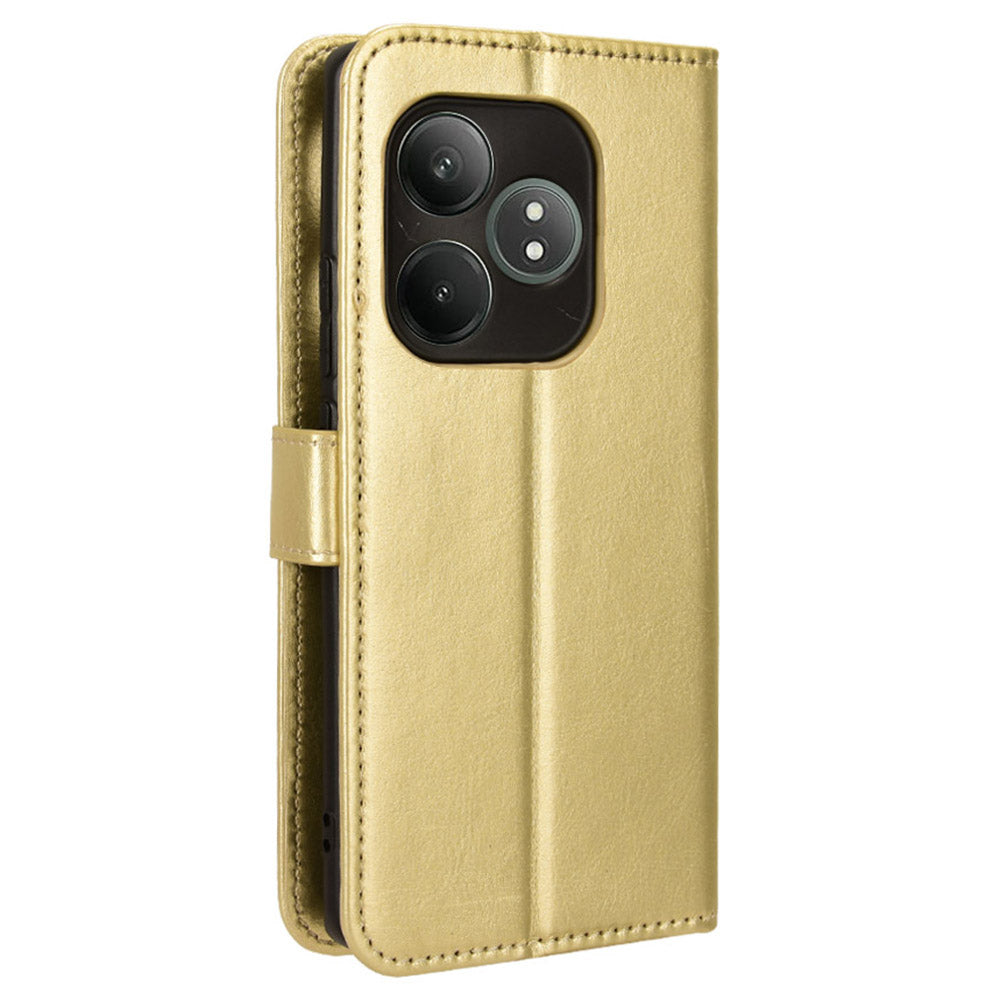 For Realme GT Neo6 SE 5G Case Wallet Crazy Horse Texture Magnetic Phone Cover - Gold