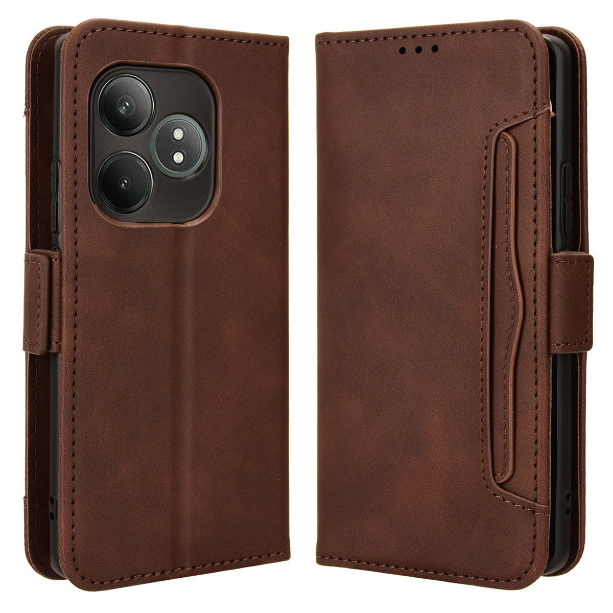 For Realme GT Neo6 SE 5G Phone Cover with Multiple Card Slots Folio Flip Leather Case - Brown
