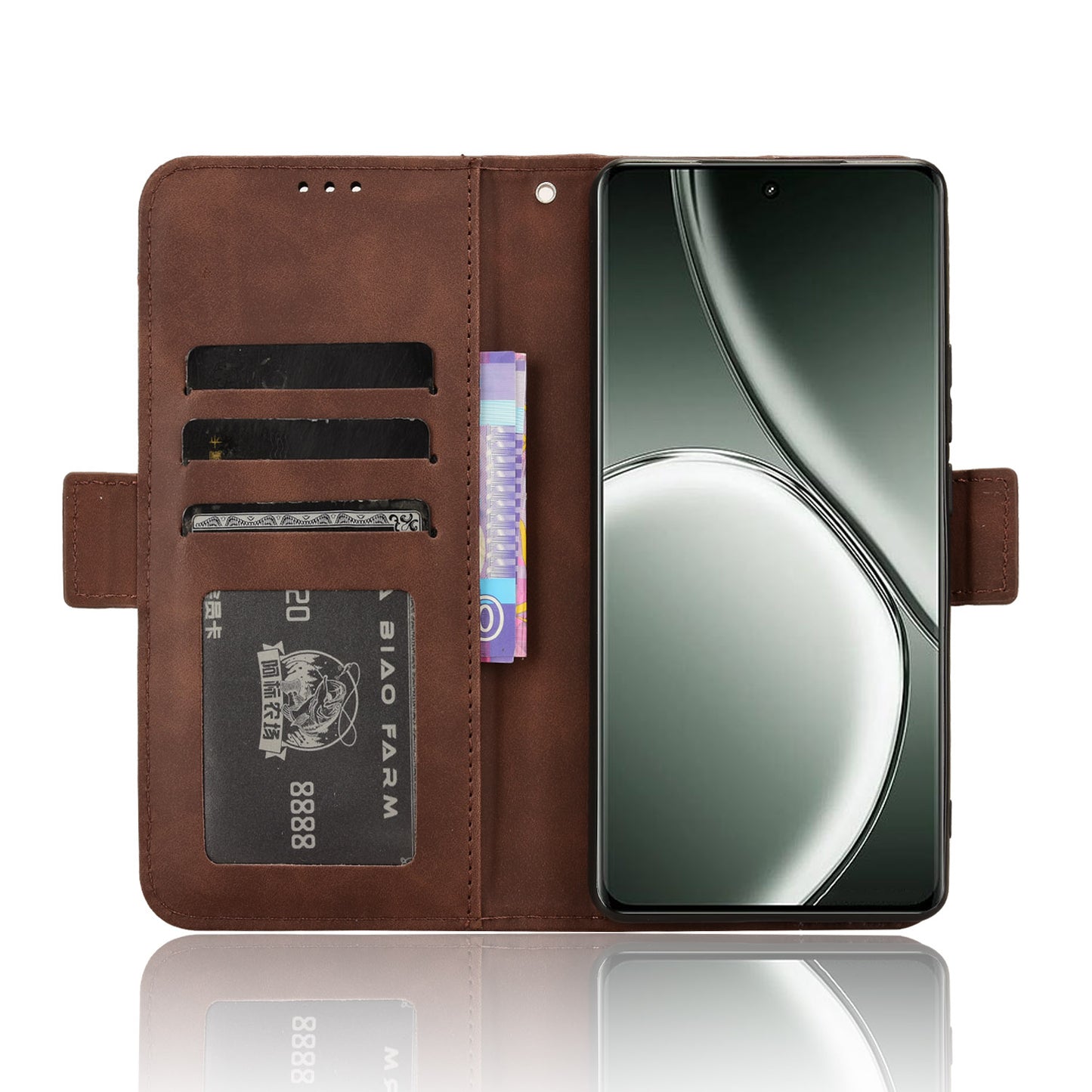 For Realme GT Neo6 SE 5G Phone Cover with Multiple Card Slots Folio Flip Leather Case - Brown