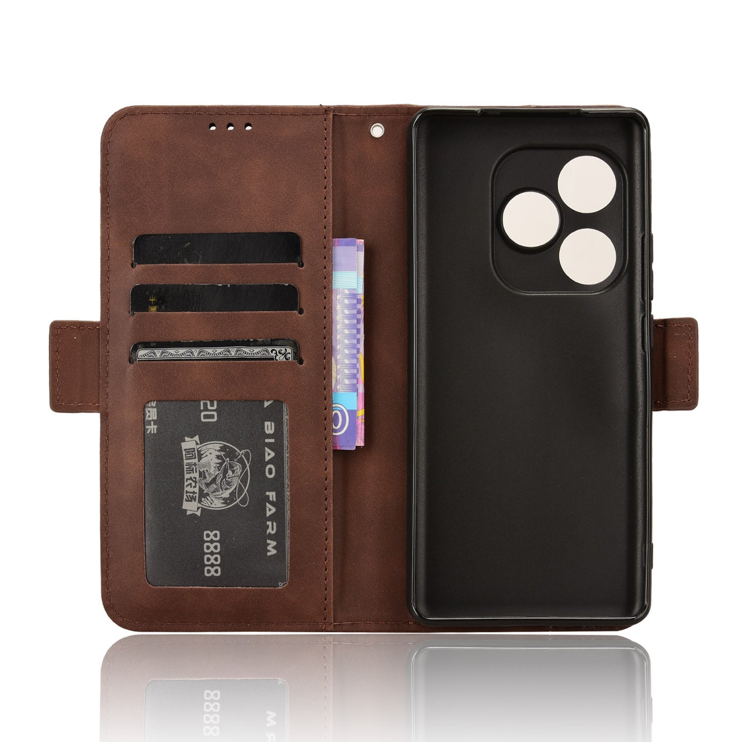 For Realme GT Neo6 SE 5G Phone Cover with Multiple Card Slots Folio Flip Leather Case - Brown