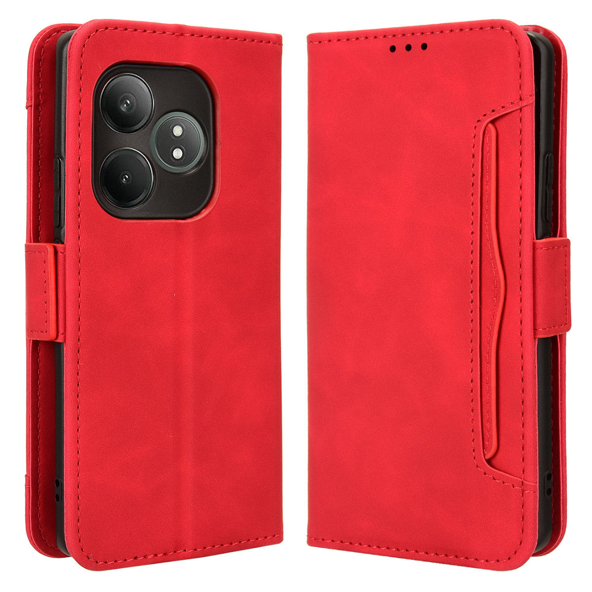 For Realme GT Neo6 SE 5G Phone Cover with Multiple Card Slots Folio Flip Leather Case - Red