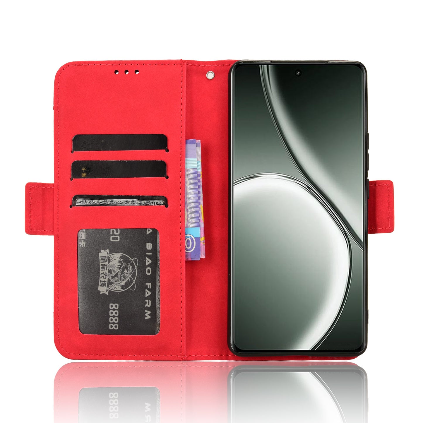 For Realme GT Neo6 SE 5G Phone Cover with Multiple Card Slots Folio Flip Leather Case - Red