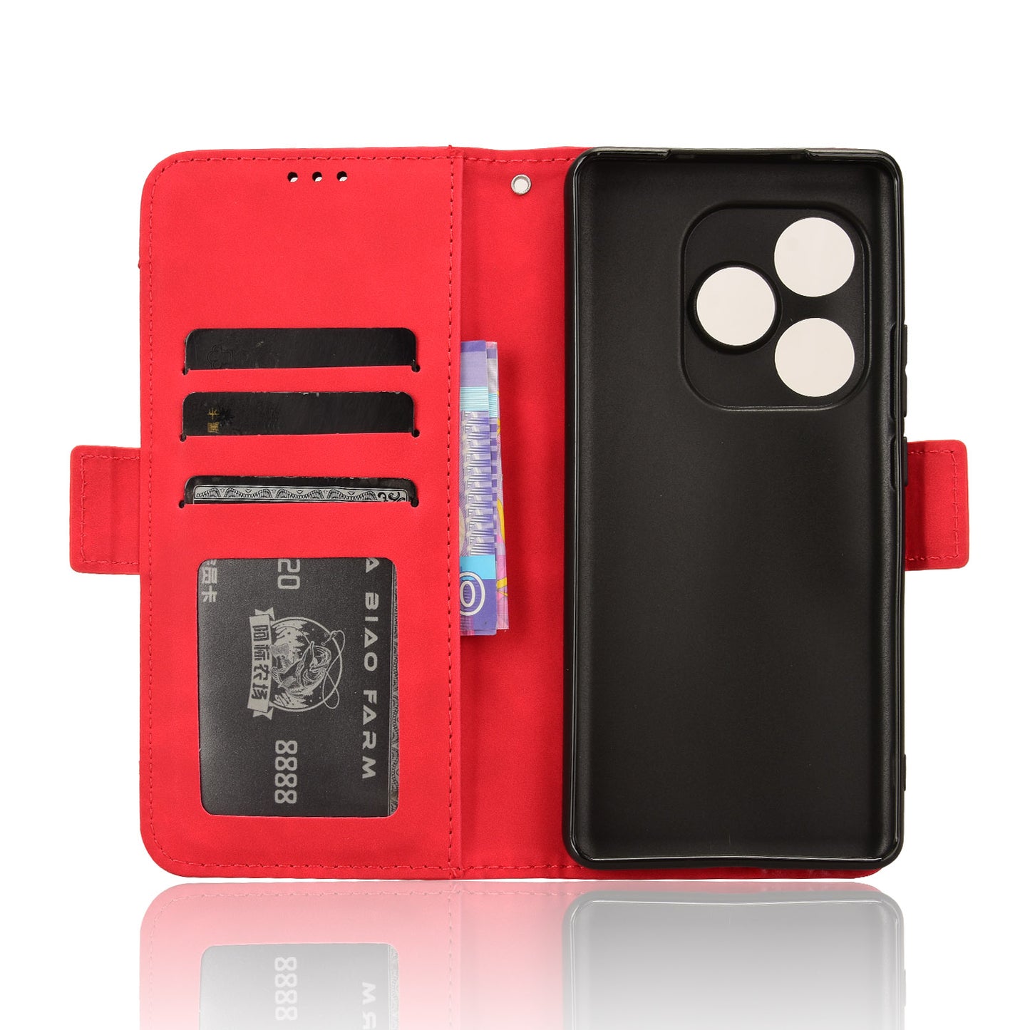 For Realme GT Neo6 SE 5G Phone Cover with Multiple Card Slots Folio Flip Leather Case - Red