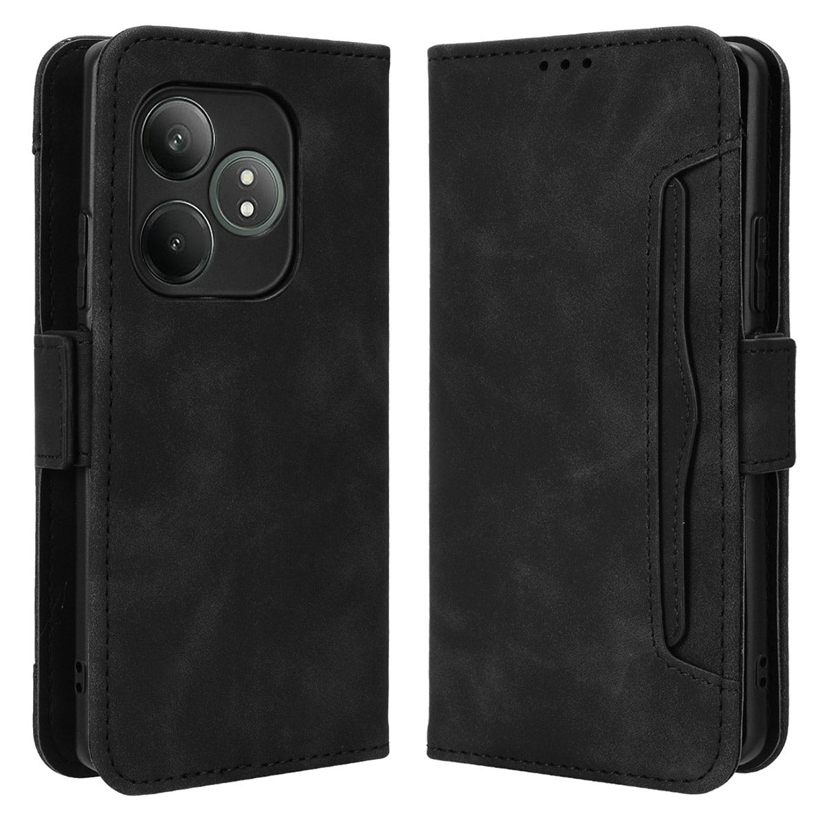 For Realme GT Neo6 SE 5G Phone Cover with Multiple Card Slots Folio Flip Leather Case - Black