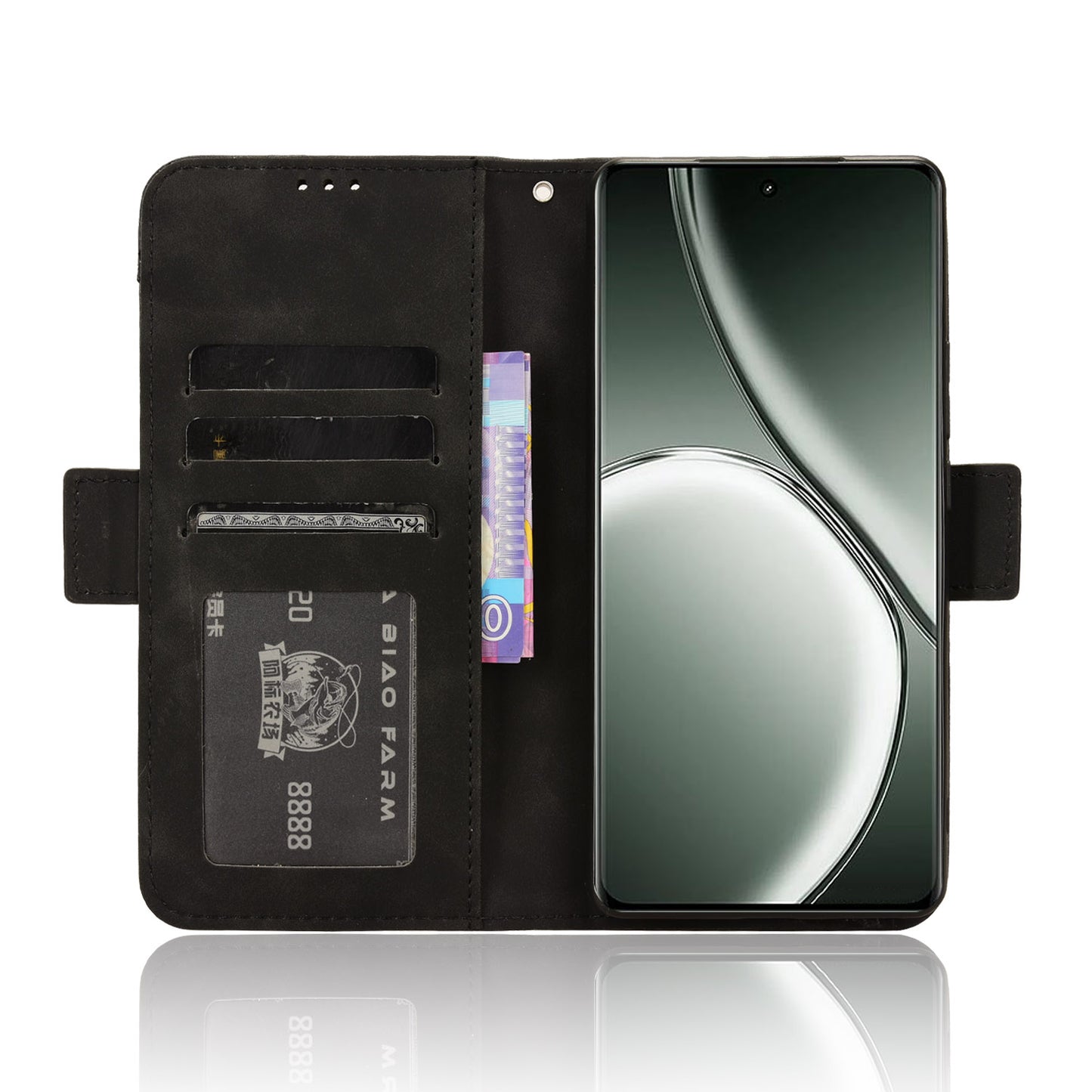 For Realme GT Neo6 SE 5G Phone Cover with Multiple Card Slots Folio Flip Leather Case - Black