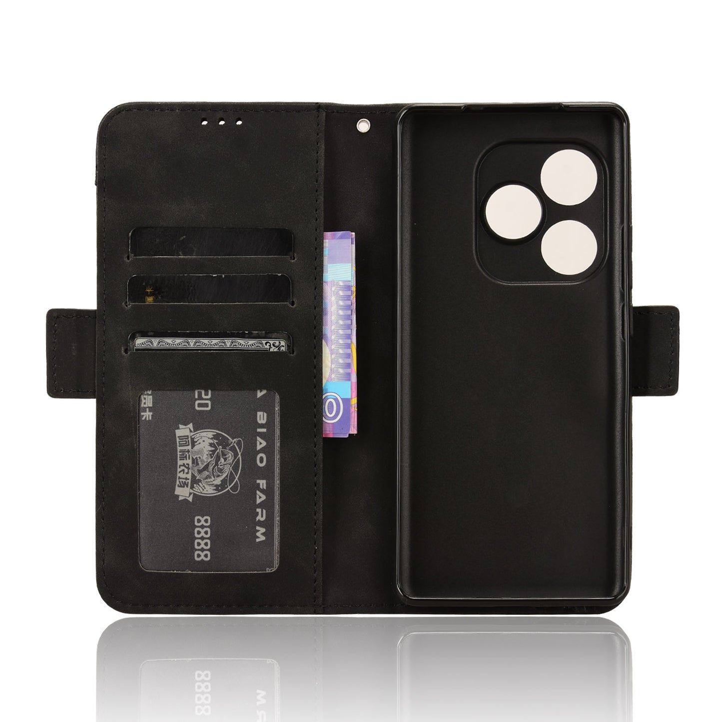 For Realme GT Neo6 SE 5G Phone Cover with Multiple Card Slots Folio Flip Leather Case - Black