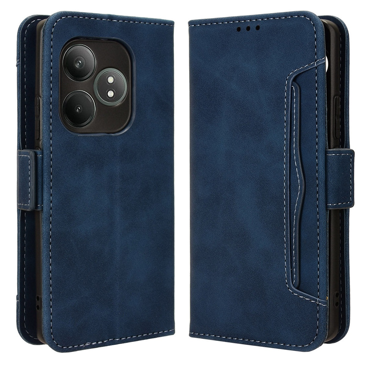 For Realme GT Neo6 SE 5G Phone Cover with Multiple Card Slots Folio Flip Leather Case - Blue