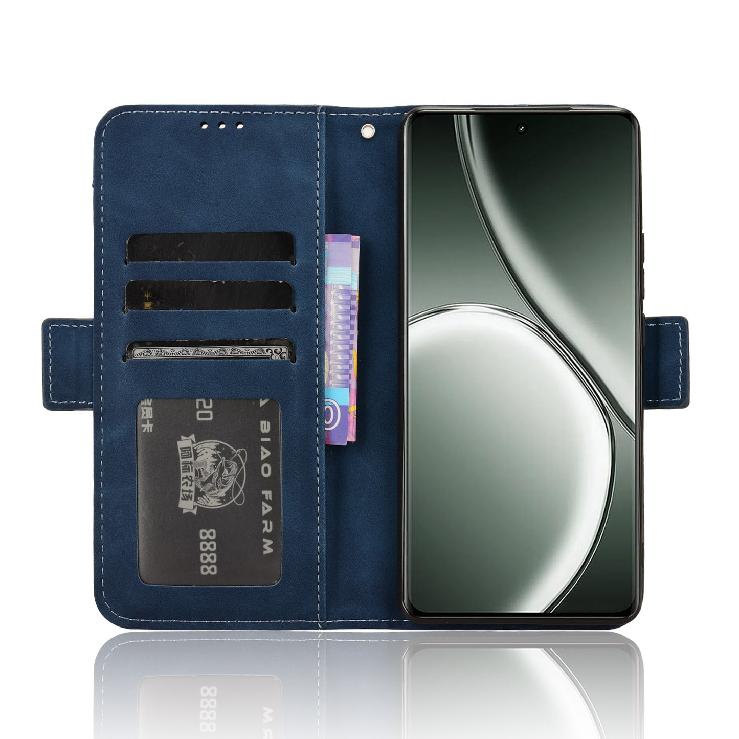 For Realme GT Neo6 SE 5G Phone Cover with Multiple Card Slots Folio Flip Leather Case - Blue