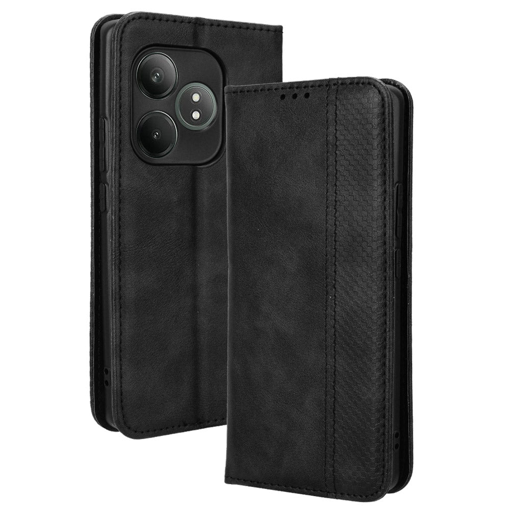For Realme GT Neo6 SE 5G Magnetic Case Retro PU Leather Drop-resistant Phone Cover - Black