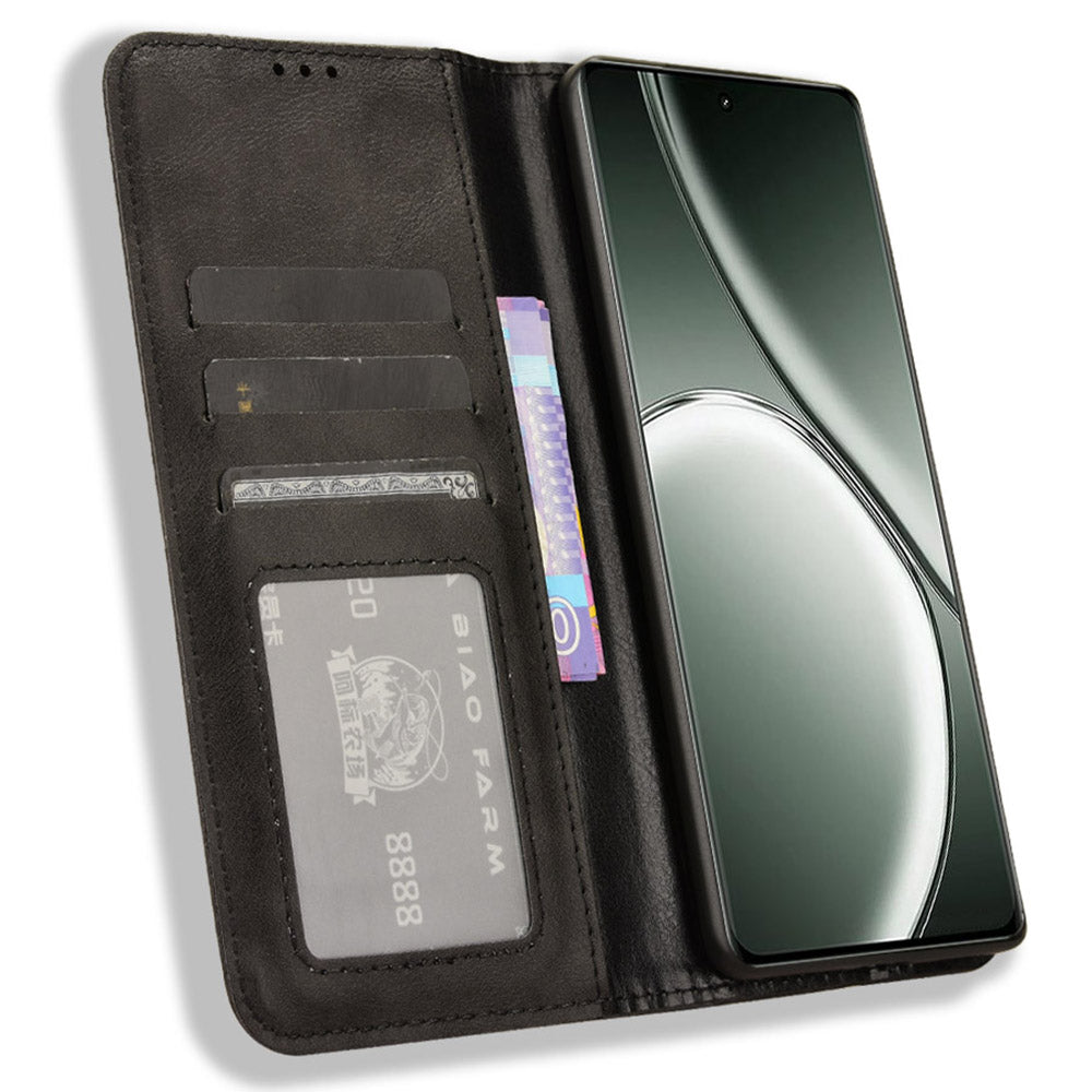 For Realme GT Neo6 SE 5G Magnetic Case Retro PU Leather Drop-resistant Phone Cover - Black