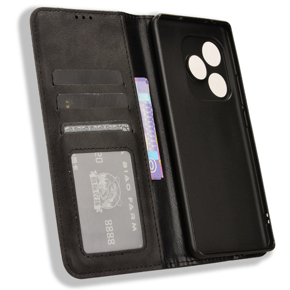 For Realme GT Neo6 SE 5G Magnetic Case Retro PU Leather Drop-resistant Phone Cover - Black
