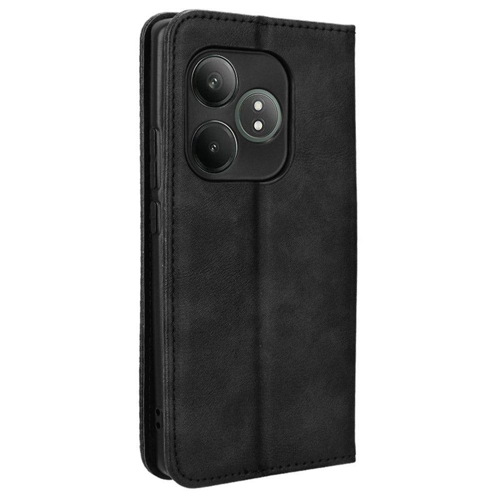 For Realme GT Neo6 SE 5G Magnetic Case Retro PU Leather Drop-resistant Phone Cover - Black
