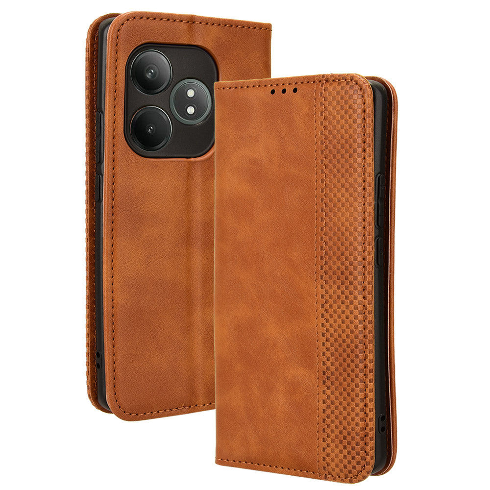 For Realme GT Neo6 SE 5G Magnetic Case Retro PU Leather Drop-resistant Phone Cover - Brown