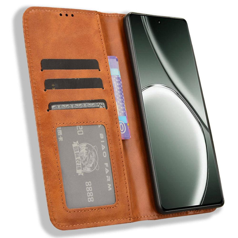 For Realme GT Neo6 SE 5G Magnetic Case Retro PU Leather Drop-resistant Phone Cover - Brown
