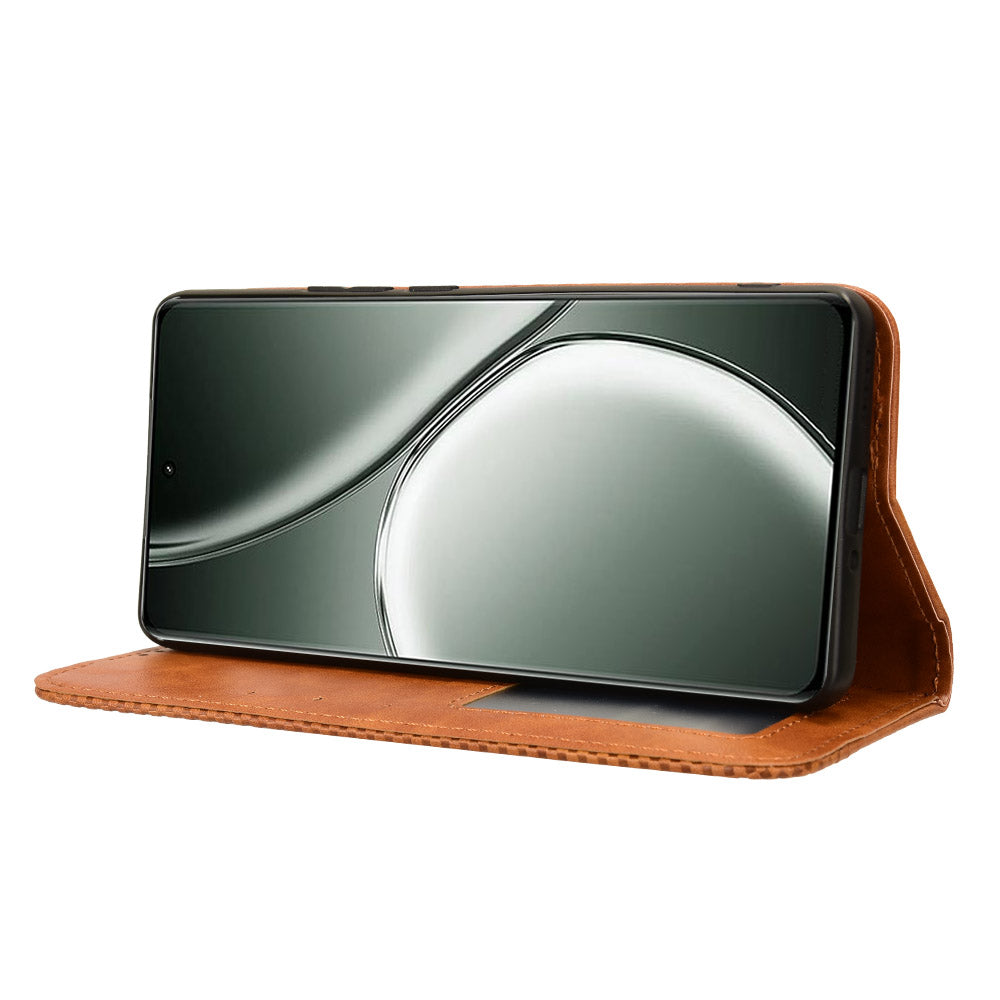 For Realme GT Neo6 SE 5G Magnetic Case Retro PU Leather Drop-resistant Phone Cover - Brown