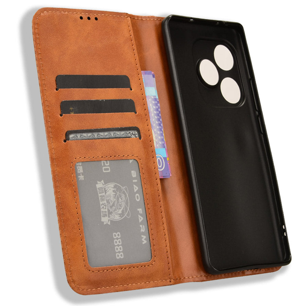 For Realme GT Neo6 SE 5G Magnetic Case Retro PU Leather Drop-resistant Phone Cover - Brown