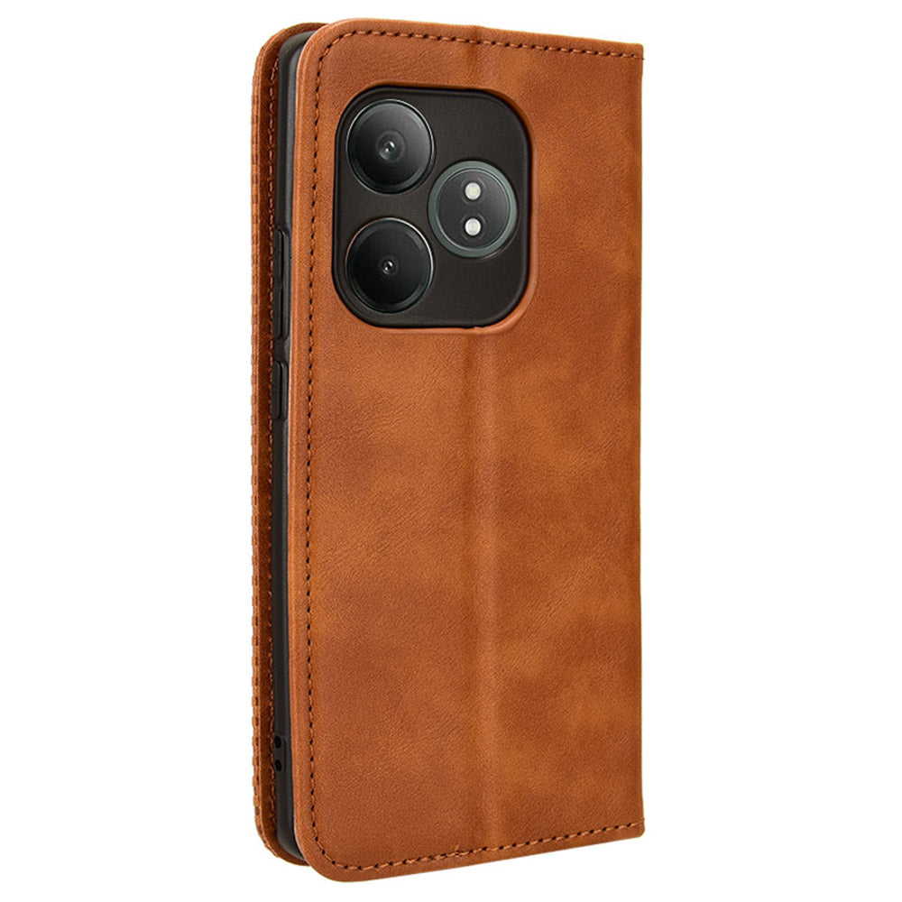For Realme GT Neo6 SE 5G Magnetic Case Retro PU Leather Drop-resistant Phone Cover - Brown