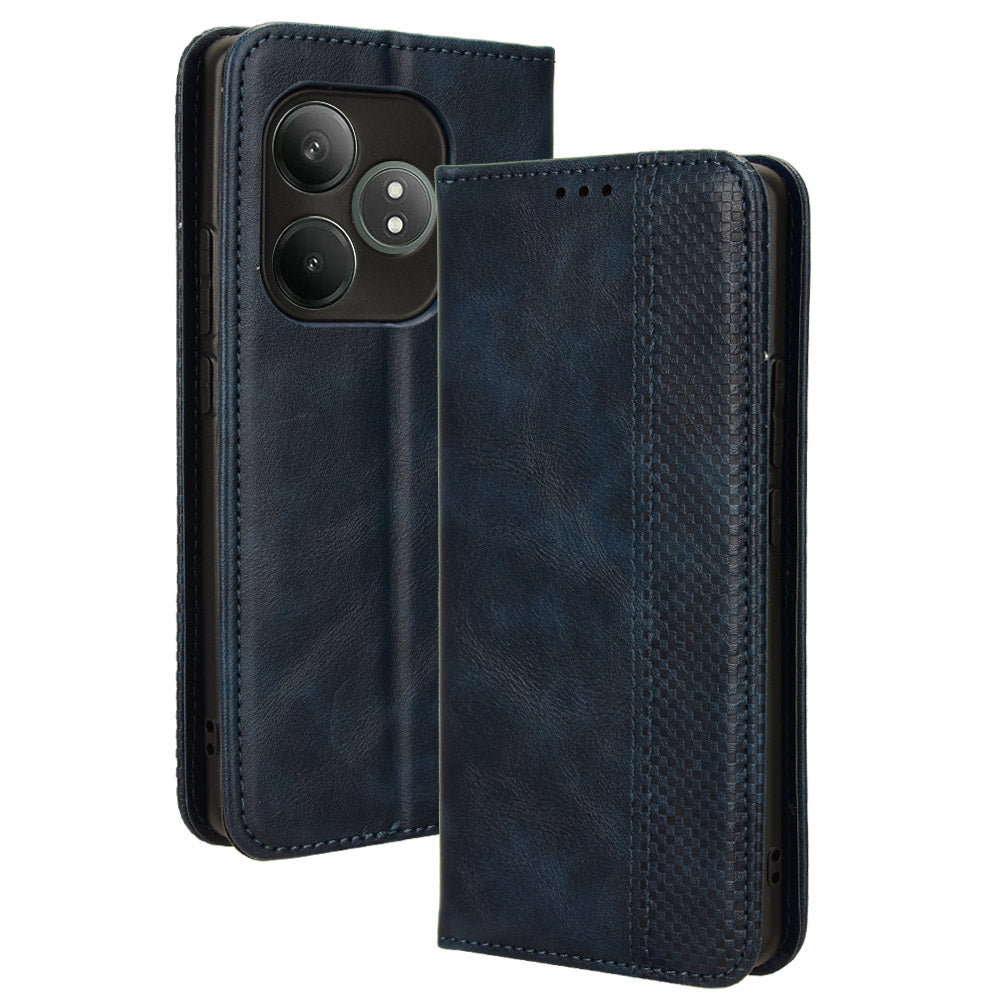 For Realme GT Neo6 SE 5G Magnetic Case Retro PU Leather Drop-resistant Phone Cover - Blue